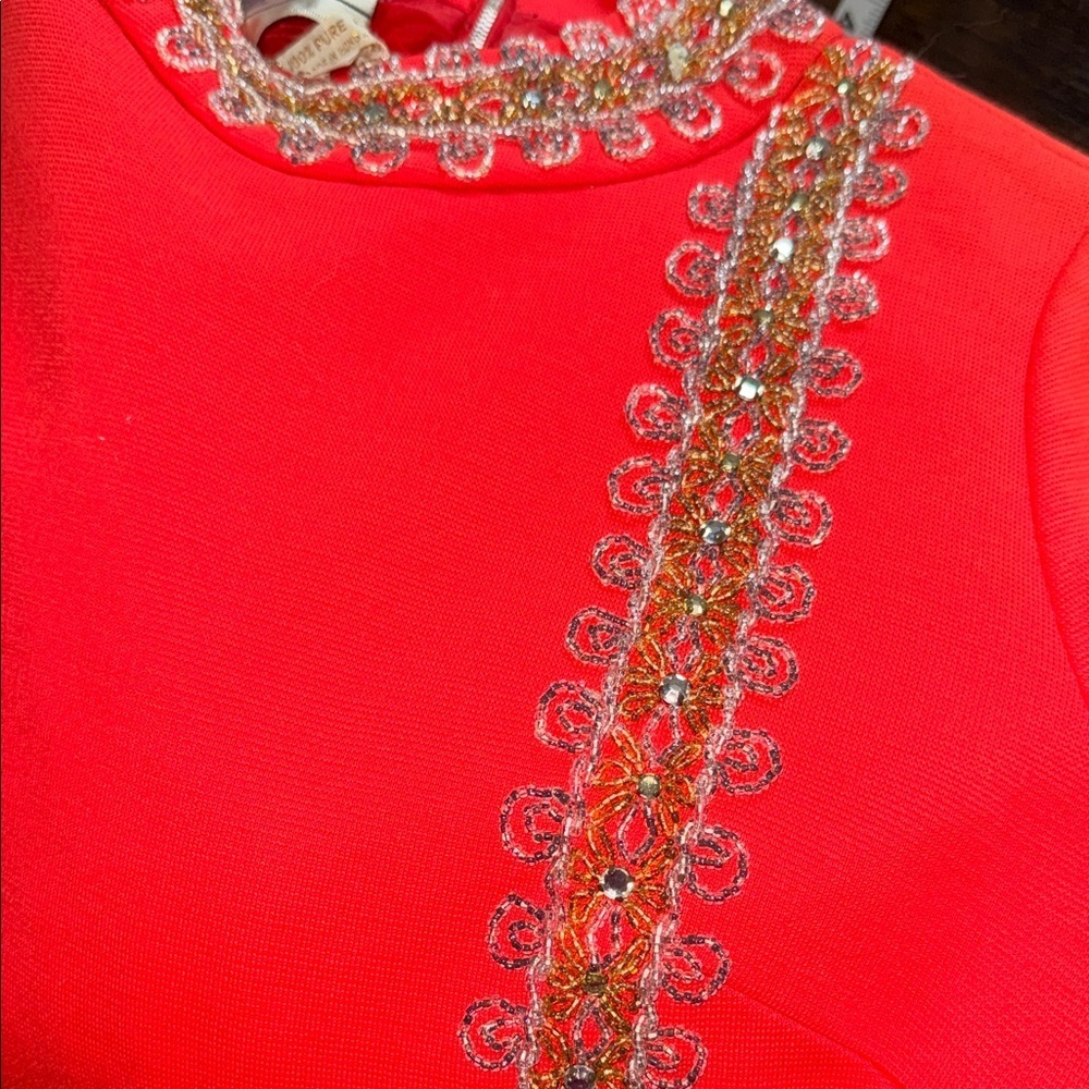 Vintage Chic Orange Midi Dress with Gold & White Embellishment - Picture 6 of 10